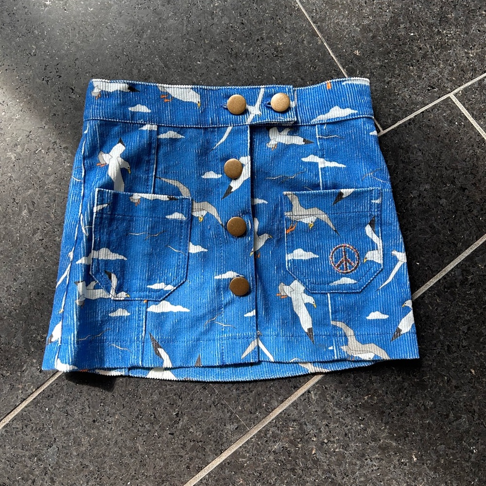 Kip&Co Corduroy Button Skirt with Seagull Print